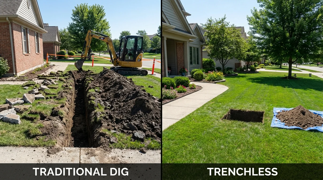 Trenchless sewer repair with minimal yard damage versus traditional excavation in Saint Cloud, MN